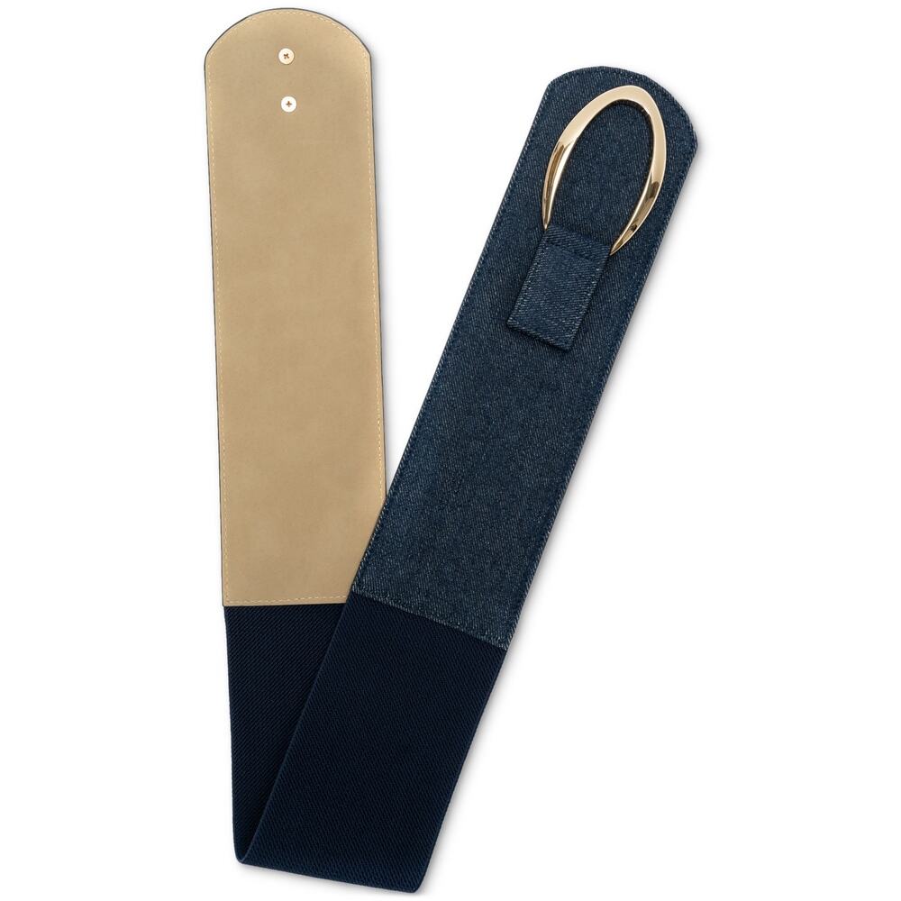 INC Dark Blue Stretch Belt with Gold Clasp Size L/XL